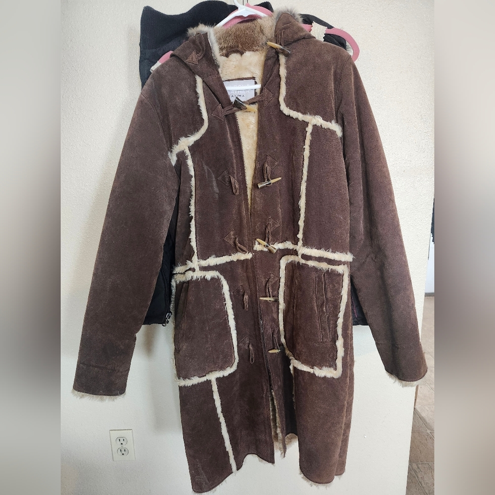 Sale Wilsons Vintage Maxima Hooded Trench Leather 100% Rabbit Fur Hood Lining - Picture 3 of 9